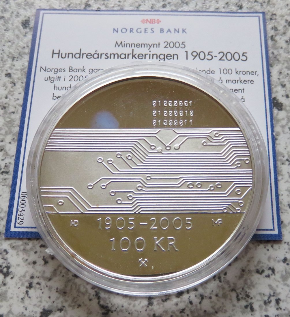  Norwegen 100 Kroner 2005, 33,6 Gramm 925-er Silber, PP offen/berührt   