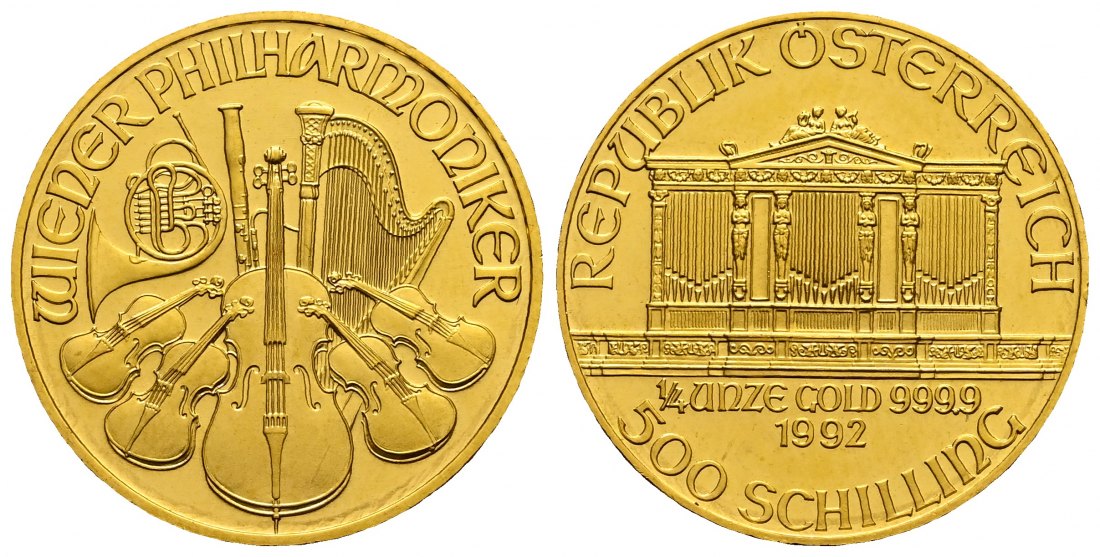 PEUS 2394 Österreich 7,78 g Feingold. Philharmoniker 500 Schilling GOLD 1/4 Unze 1992 Fast Stempelglanz