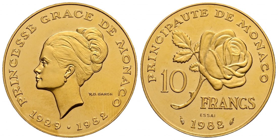 PEUS 2395 Monaco 17,89 g Feingold. Zum Tode der Fürstin 10 Francs GOLD 1982 Vorzüglich