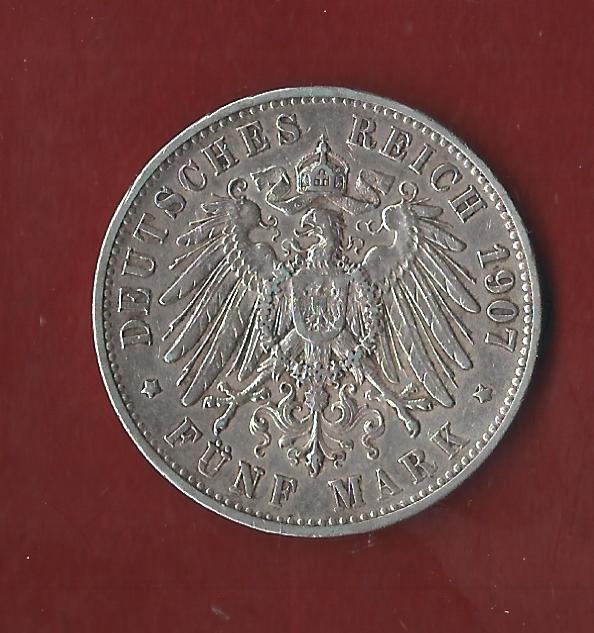  5 Mark Wuerttemberg 1907 FKoblenzer Münzen Studio Koblenz Frank Maurer AH132   