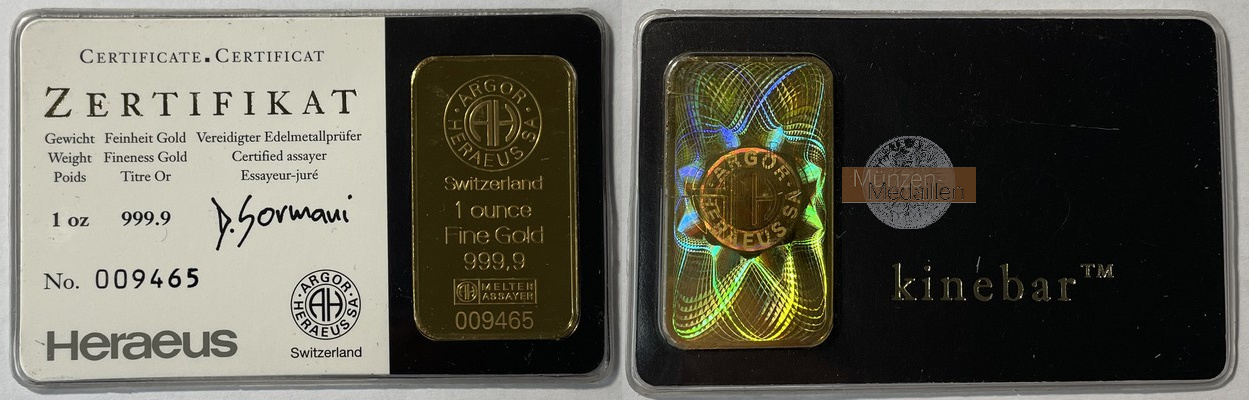 Argor Heraeus 1oz Goldbarren MM-Frankfurt Feingold: 31,1g   