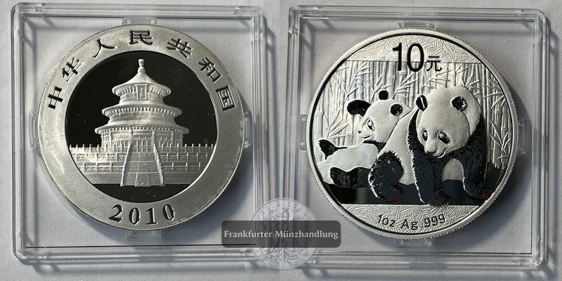  China. 10 Yuan 2010 Panda   FM-Frankfurt  Feinsilber: 31,1g   