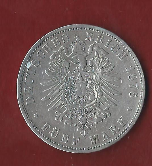  5 Mark Preussen 1876 C Koblenzer Münzen Studio Koblenz Frank Maurer AH138   