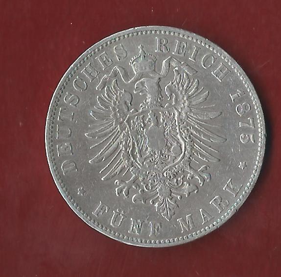  5 Mark Baden 1875 G Koblenzer Münzen Studio Koblenz Frank Maurer AH140   