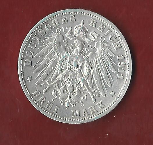  3 Mark Wuerttemberg 1911 Koblenzer Münzen Studio Koblenz Frank Maurer AH142   