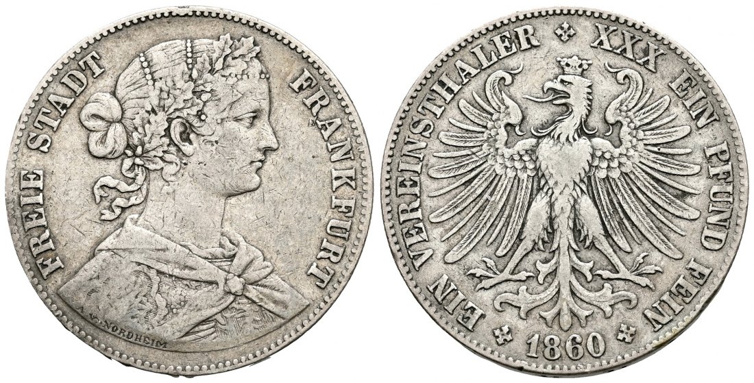 PEUS 2417 Frankfurt am Main Francofortiatyp Vereinstaler 1860 Sehr schön