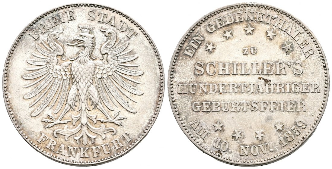 PEUS 2421 Frankfurt am Main Schillers 100. Geburtstag Taler 1859 Sehr schön