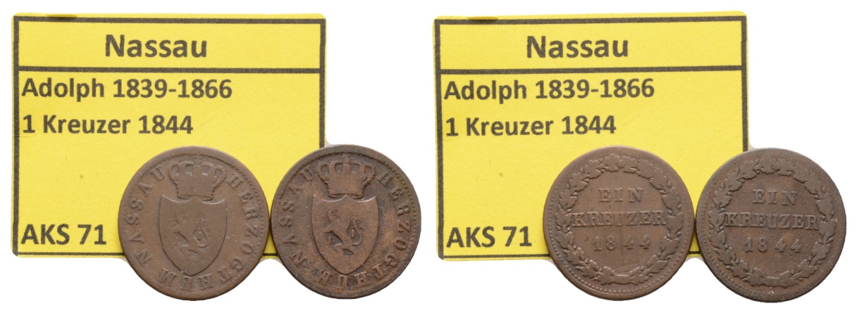  Altdeutschland, Nassau, 2x Kreuzer 1844   