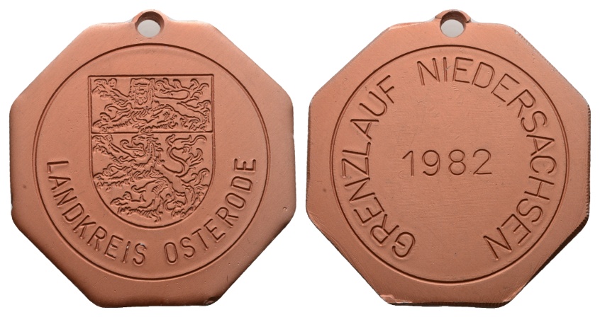  Medaille; Landkreis Osterode; Grenzlauf Niedersachsen 1982, unedles Metall; 32,10 g; Ø 60,9 mm   