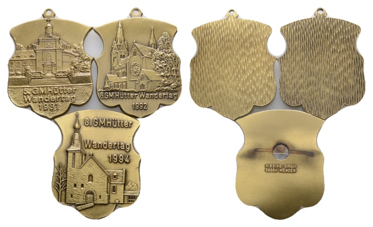  3 Medaillen; Georgsmarienhütte Wandertag 1991/1992/1994; unedel, gehenkelt   