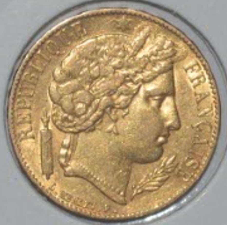  -kirofa - FRANKREICH 20 GOLD FRANCS - CERES 1851 A - GOLD 90% -5.81 gr. VZ.   