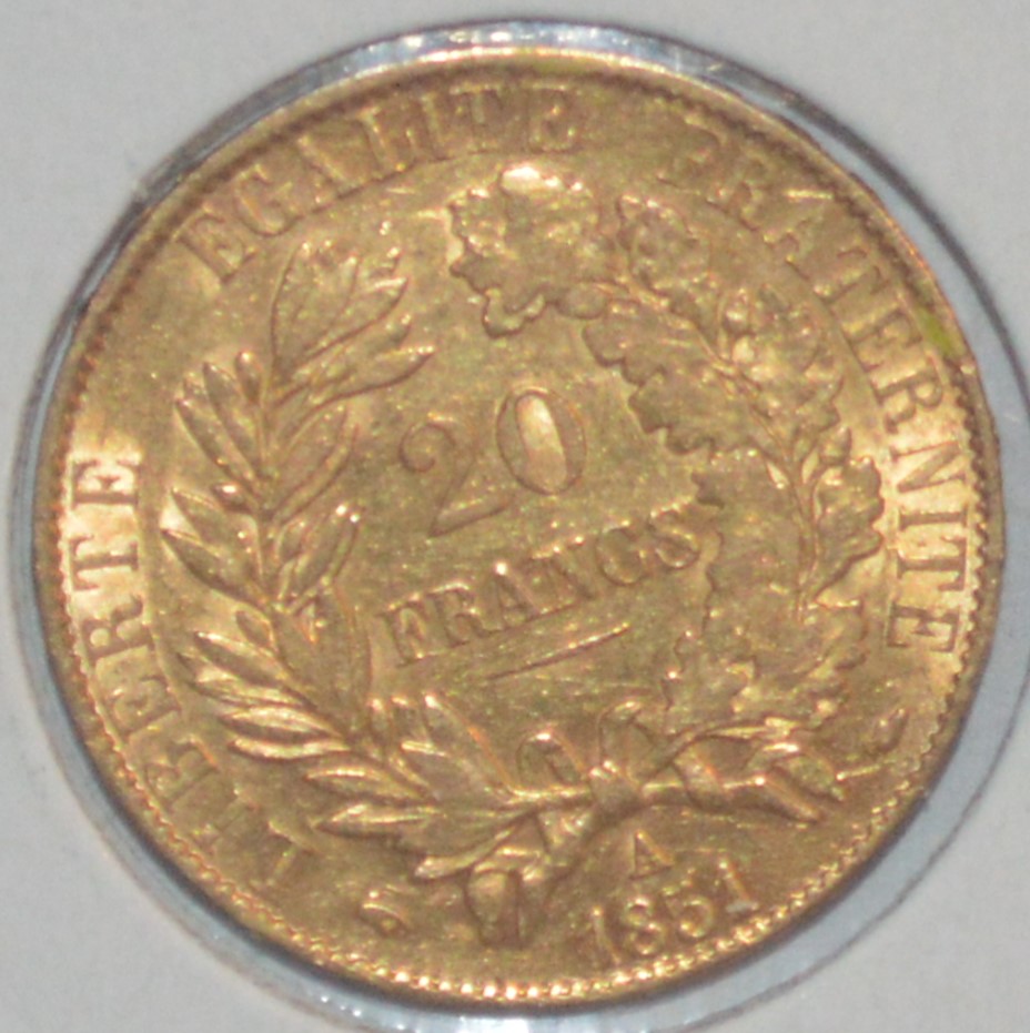  -kirofa - FRANKREICH 20 GOLD FRANCS - CERES 1851 A - GOLD 90% -5.81 gr. VZ.   