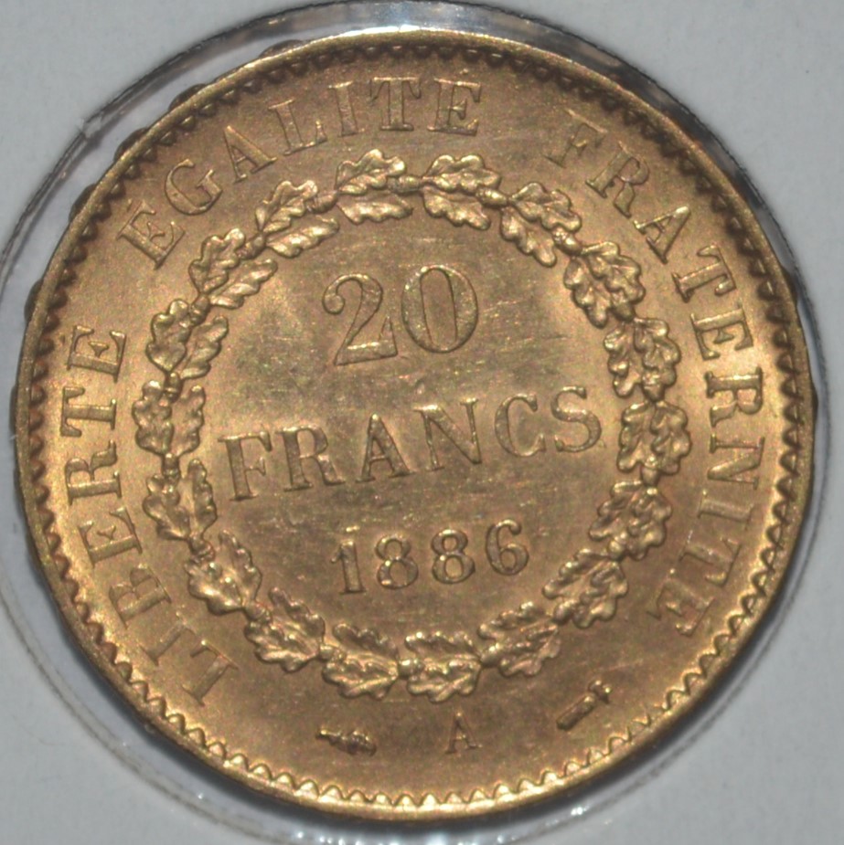  -kirofa - FRANKREICH 20 GOLD FRANCS - GENIE 1886 A - GOLD 90% -5.81 gr. VZ   