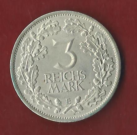  Weimar 3 Mark Rheinlande 1925 E vz Koblenzer Münzen Studio Koblenz Frank Maurer AH149   