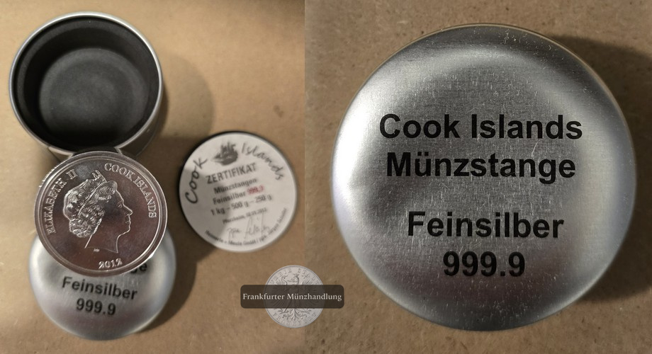  Cook Islands.  7.5 Dollar 2012 (Münzbarren stangenförmig) FM-Frankfurt Feinsilber: 250g   