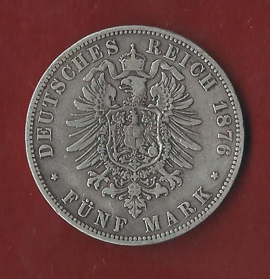  5 Mark Wilhelm I  1876 A Koblenzer Münzen Studio Koblenz Frank Maurer AH151   