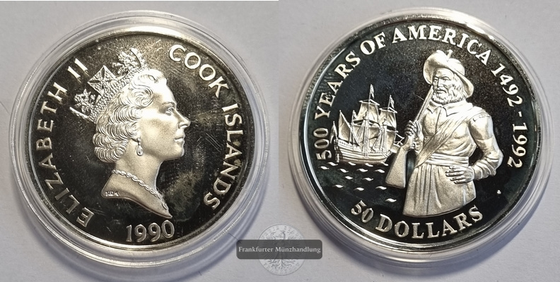  Cook Islands  50 Dollar  1990  FM-Frankfurt Feingewicht: 28,77g Silber PP   