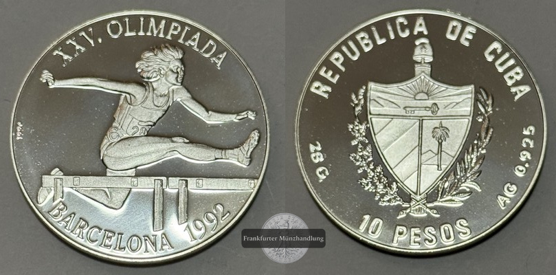  Kuba  10 Pesos  1990 FM-Frankfurt  Feingewicht: 25,9g  Silber  PP   