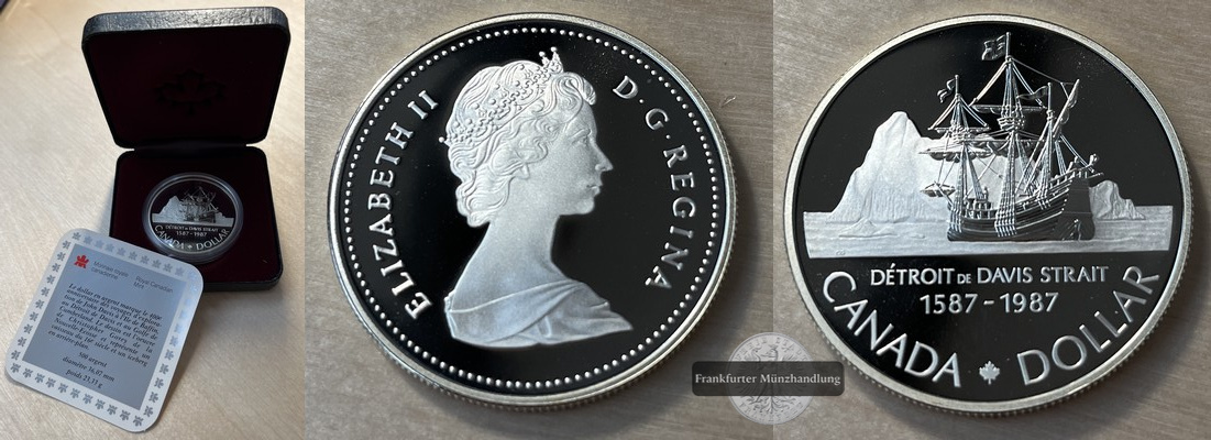  Kanada 1 Dollar 1987 Davis Strait Dampfschifffahrt KM#154 FM-Frankfurt  Feinsilber: 11,66g   