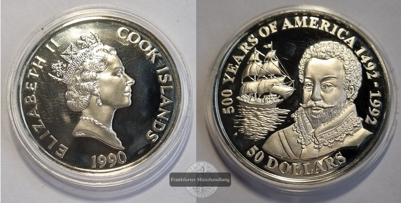  Cook Islands  50 Dollar  1990  FM-Frankfurt Feingewicht: 28,76g Silber   