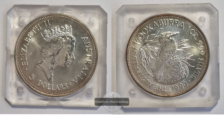  Australien,  5 Dollar 1990  Kookaburra  FM-Frankfurt  Feinsilber: 31,1g   