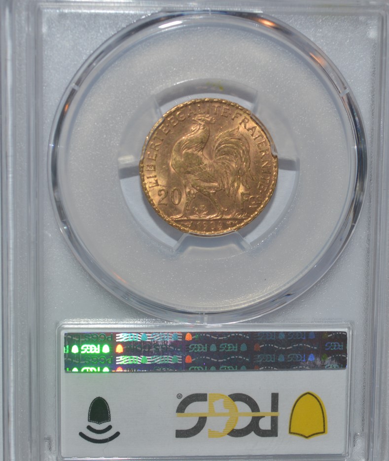  -kirofa - FRANKREICH 20 GOLD FRANCS - MARIANNE 1904 - GOLD 90% -5.81 gr. PCGS MS 63   