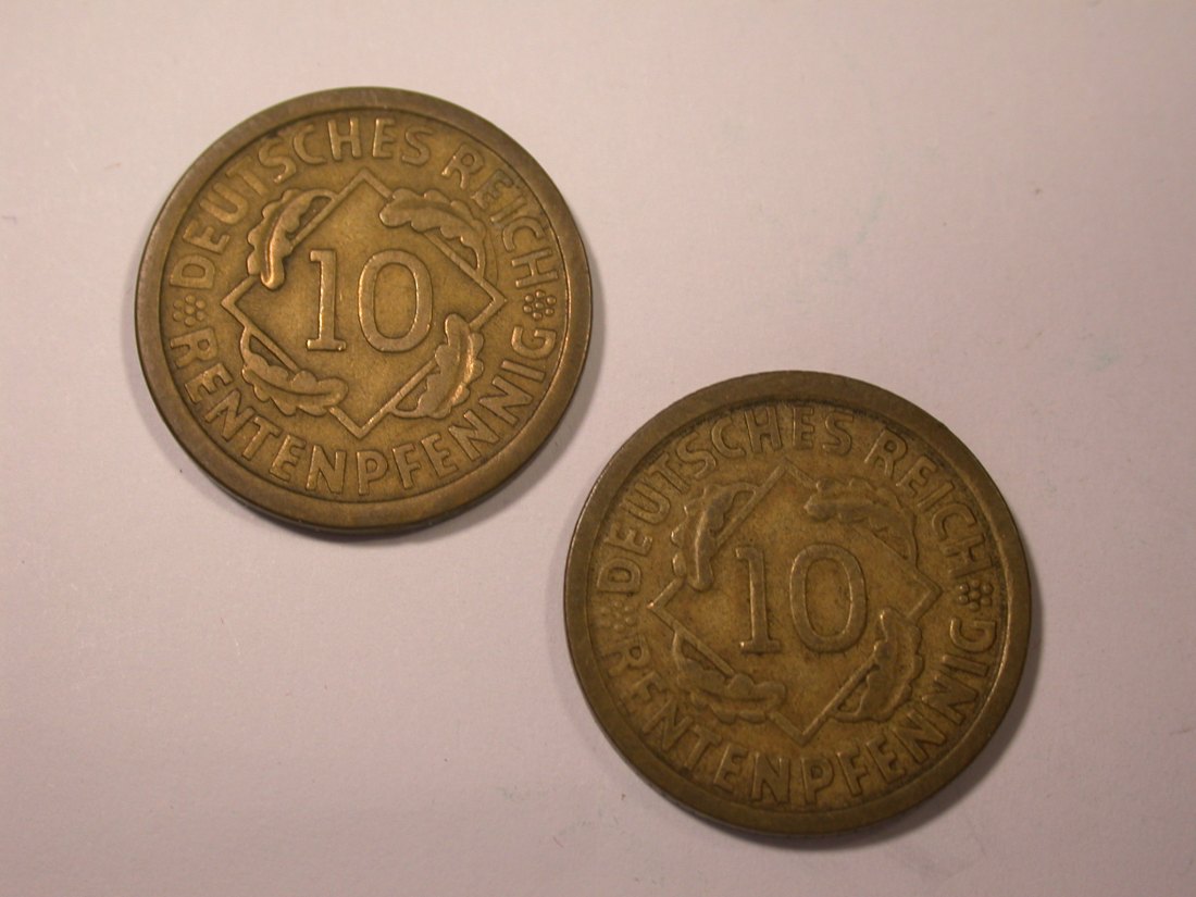  I16 Weimar 10 Rentenpfennig 1924 A und F  2 Stück  Originalbilder   