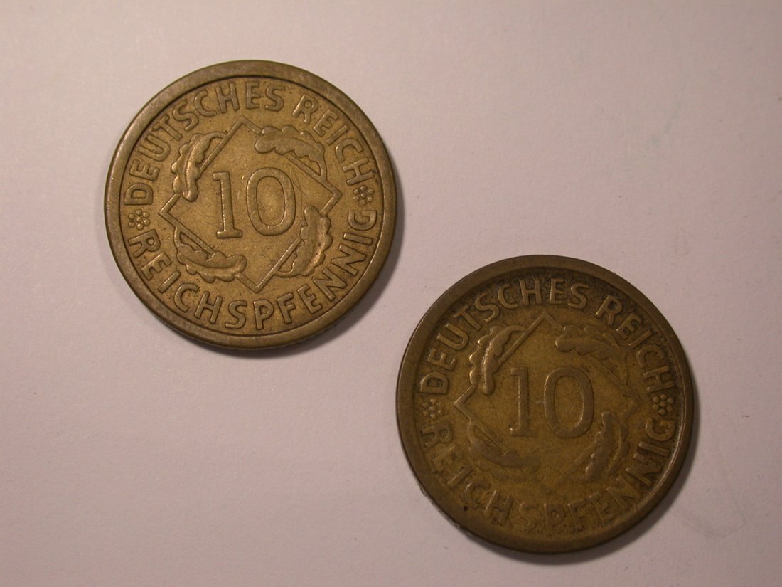  I16 Weimar 10 Reichspfennig 1924 A und D, R   2 Stück  Originalbilder   