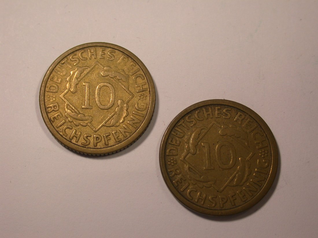  I16 Weimar 10 Reichspfennig 1924 E und J, R   2 Stück  Originalbilder   