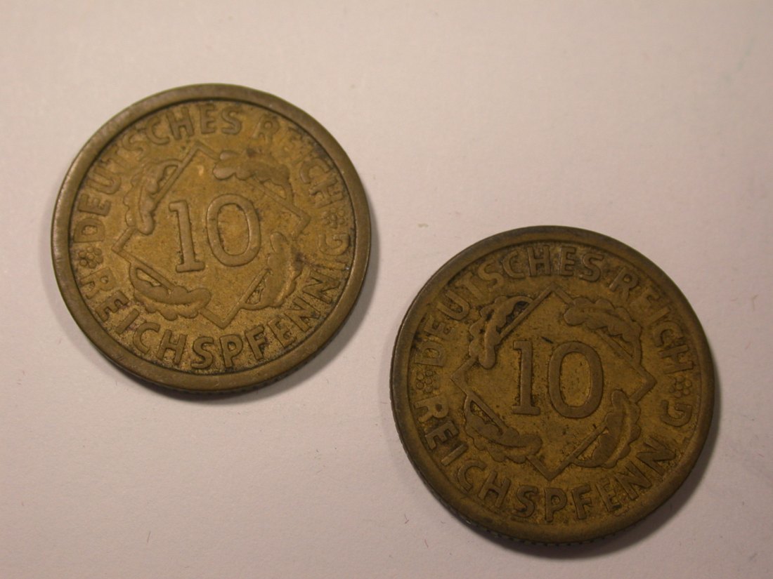  I16 Weimar 10 Reichspfennig 1925 A und D  2 Stück   Originalbilder   