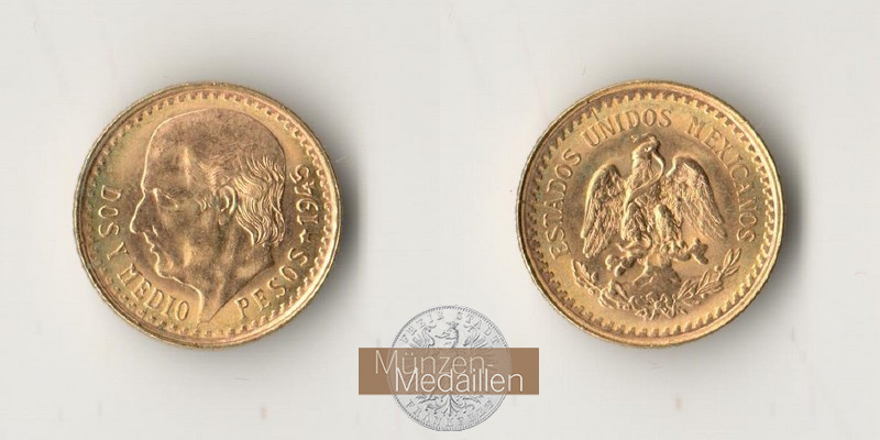 Mexiko  2,5 Pesos MM-Frankfurt Feingold: 1,87g Miguel Hidalgo y Costilla 1945 