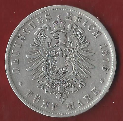  5 Mark Wuerttemberg 1876 F Koblenzer Münzen Studio Koblenz Frank Maurer AH502   