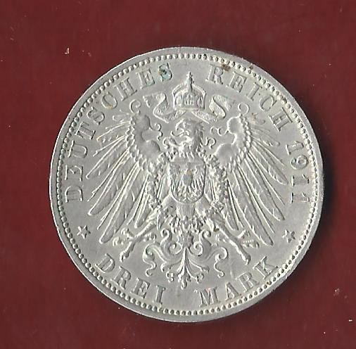  3 Mark Baden 1911 Koblenzer Münzen Studio Koblenz Frank Maurer AH503   