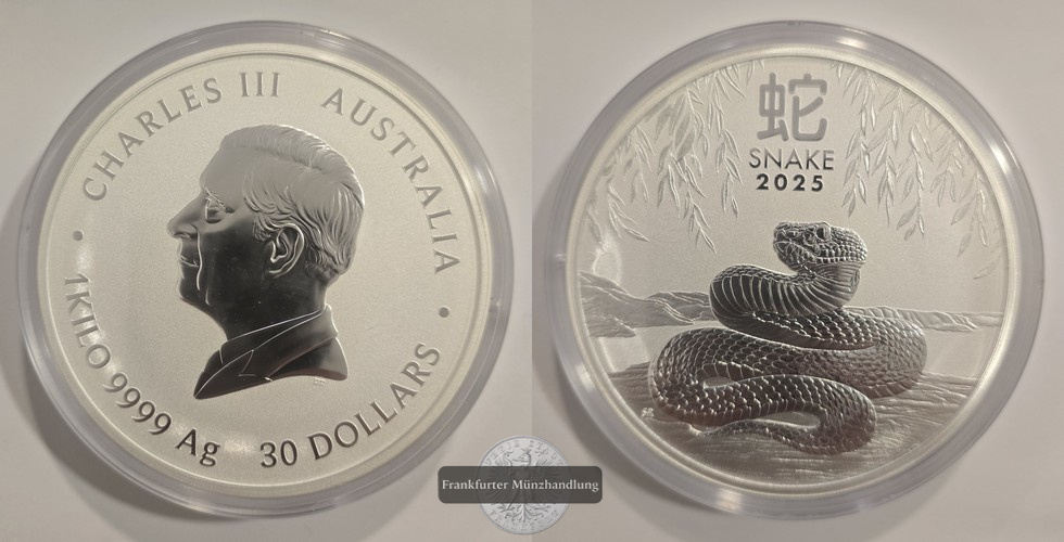  Australien.   30 Dollar 2025 Lunar III - Schlange  FM-Frankfurt  Feinsilber: 1.000g   