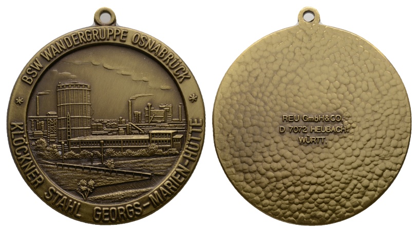  Medaille; BSW Wandergruppe Osnabrück; Klöckner Stahl Gmhütte; gehenkelt, unedel; 42,95 g; Ø 53,0 mm   