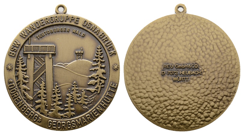  Medaille; BSW Wandergruppe Osnabrück; Dörenberg Gmhütte; gehenkelt, unedel; 42,45 g; Ø 53,0 mm   