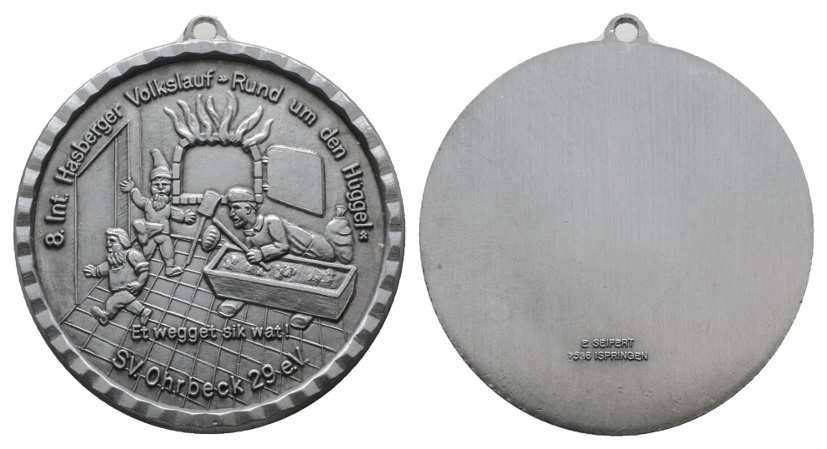  Medaille; 8. Hasberger Volkslauf; SV Ohrbeck 29 e.V.; gehenkelt, unedel; 29,55 g; Ø 50,4 mm   