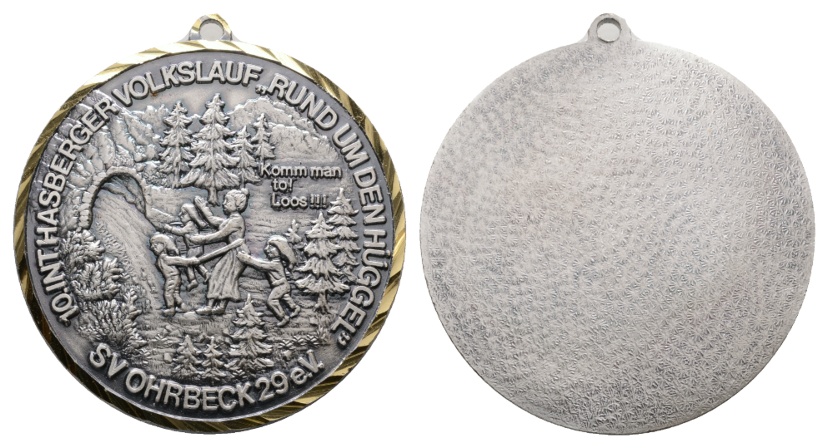  Medaille; 10. int. Hasberger Volkslauf; SV Ohrbeck 29 e.V.; gehenkelt, unedel; 38,59 g; Ø 50,5 mm   