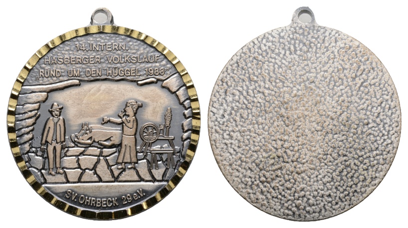  Medaille; 14. int. Hasberger Volkslauf; SV Ohrbeck 29 e.V.; gehenkelt, unedel; 44,87 g; Ø 49,8 mm   