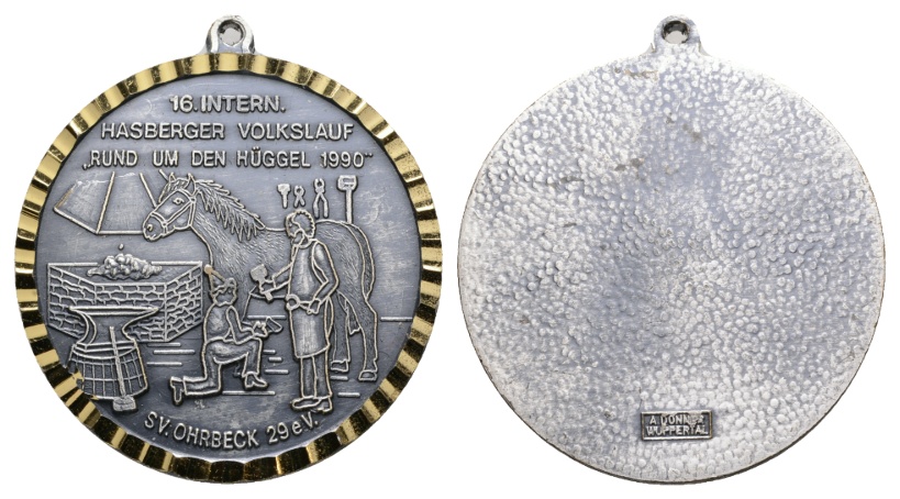  Medaille; 16. int. Hasberger Volkslauf; SV Ohrbeck 29 e.V.; gehenkelt, unedel; 41,30 g; Ø 49,8 mm   