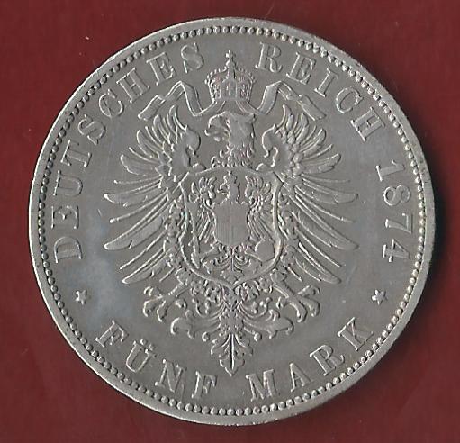  5 Mark Preussen Wilhelm I 1874 A  Koblenzer Münzen Studio Koblenz Frank Maurer AH539   