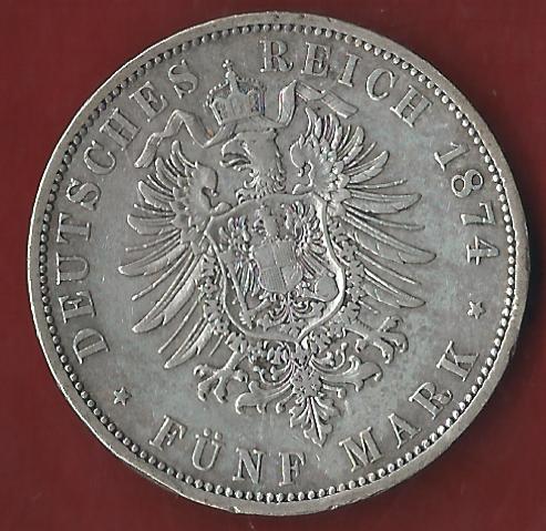  5 Mark Preussen Wilhelm I 1874 A  Koblenzer Münzen Studio Koblenz Frank Maurer AH540   