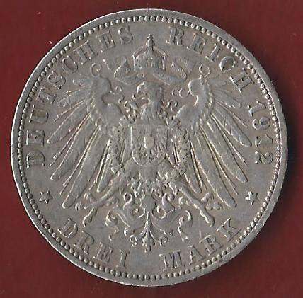  3 Mark Preussen Wilhelm II 1912  Koblenzer Münzen Studio Koblenz Frank Maurer AH543   