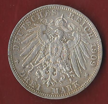  3 Mark Baden 1909 Koblenzer Münzen Studio Koblenz Frank Maurer AH546   