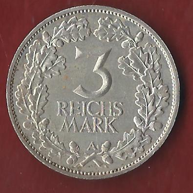  Weimar 3 Mark Rheinlande 1925 A  Koblenzer Münzen Studio Koblenz Frank Maurer AH560   