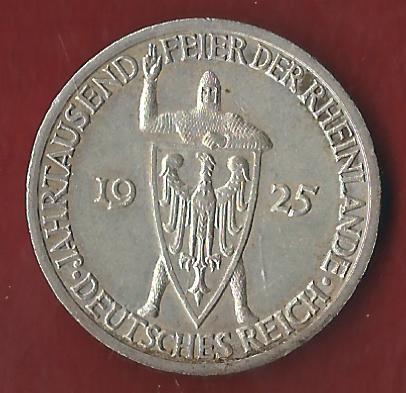  Weimar 3 Mark Rheinlande 1925 A  Koblenzer Münzen Studio Koblenz Frank Maurer AH560   