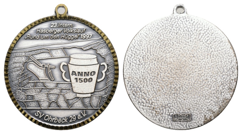  Medaille; 23.int. Hasberger Volkslauf 1997;SV Ohrbeck 29 e.V.; gehenkelt, unedel; 46,23 g; Ø 50,0 mm   