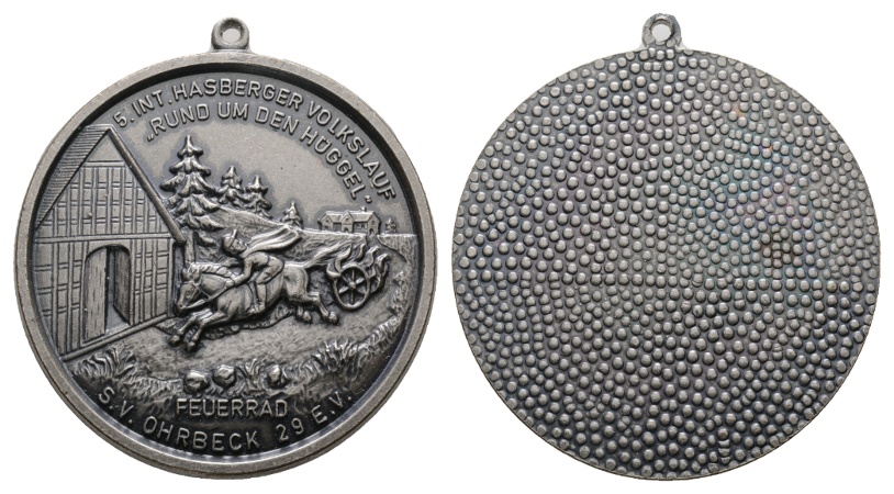  Medaille; 5.int. Hasberger Volkslauf; SV Ohrbeck 29 e.V.; gehenkelt, unedel; 51,75 g; Ø 53,1 mm   