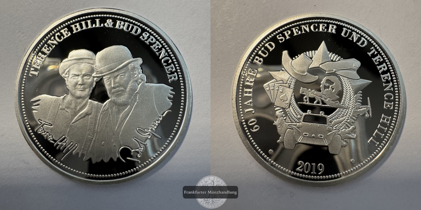  Deutschland 60 Jahre Terence Hill & Bud Spencer Silber-Medaille 2019 FM-Frankfurt Feinsilber: 2,26g   