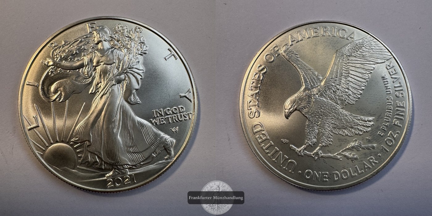  USA 1 Dollar 2021  Walking Liberty FM-Frankfurt UC#366 Feinsilber: 31g   